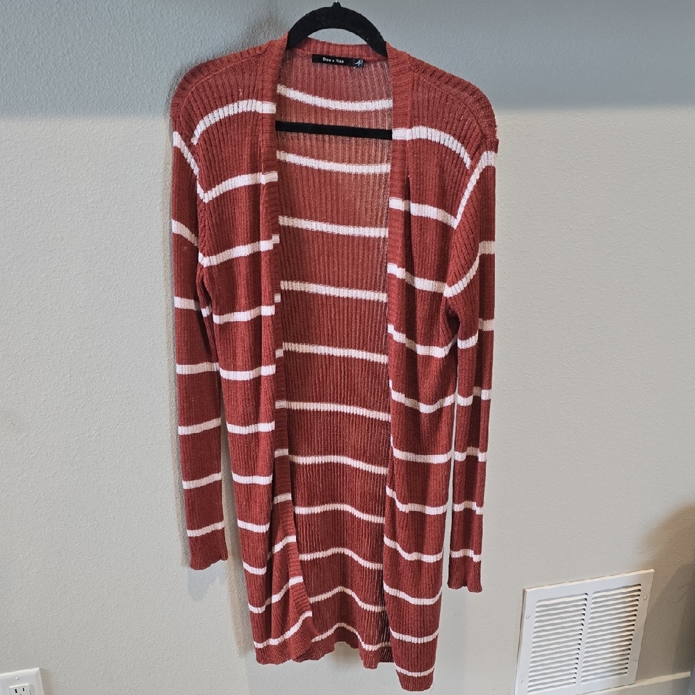 Doe & Rae Rust and White Striped Cardigan